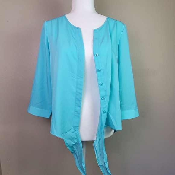 Chico's O (4-6)small Button Up Hi-Low Chiffon Shirt Blouse Tie Front CHICOS - Picture 2 of 11